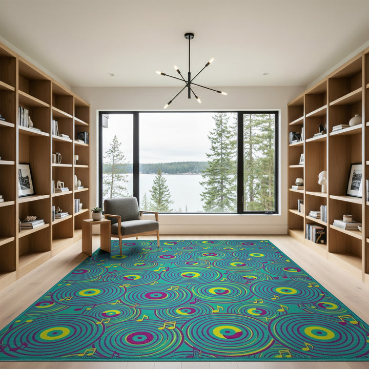 Vinyl Record Music Notes Area Rug