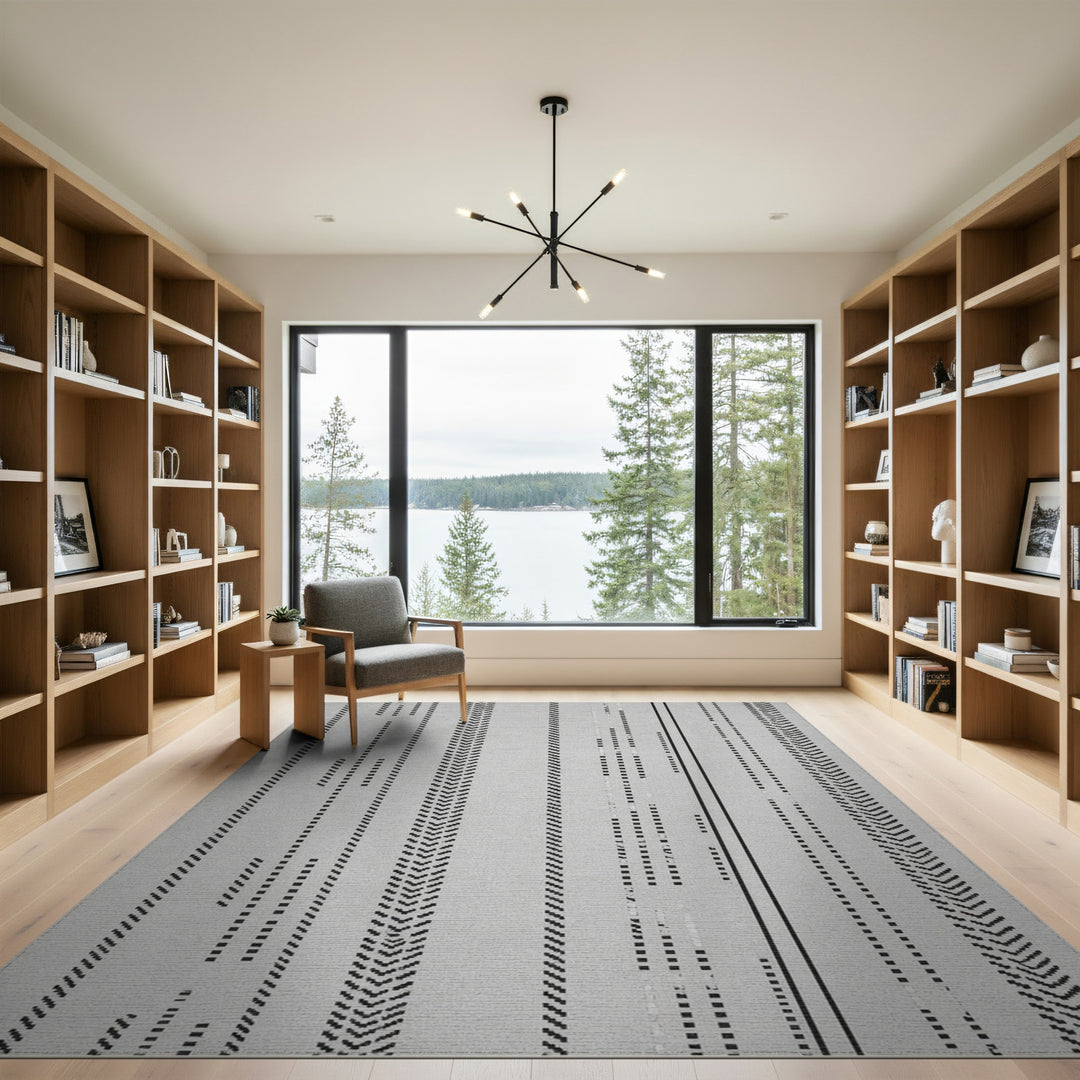 Black and White Geometric Modern Black White Geometric Chevron Area Rug