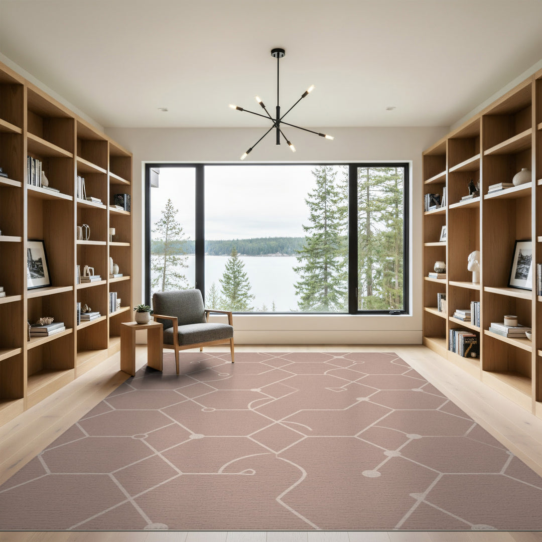 Beige and Neutral Beige Geometric Hexagon Area Rug