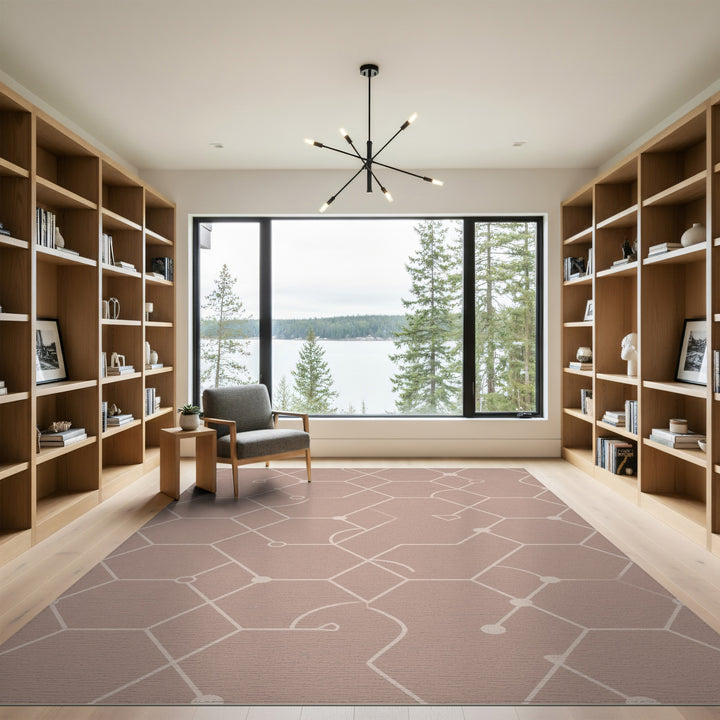Beige and Neutral Beige Geometric Hexagon Area Rug