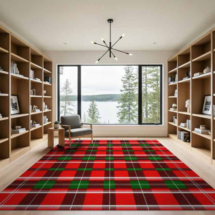 Rustic Farmhouse Red Plaid Washable Area Rug