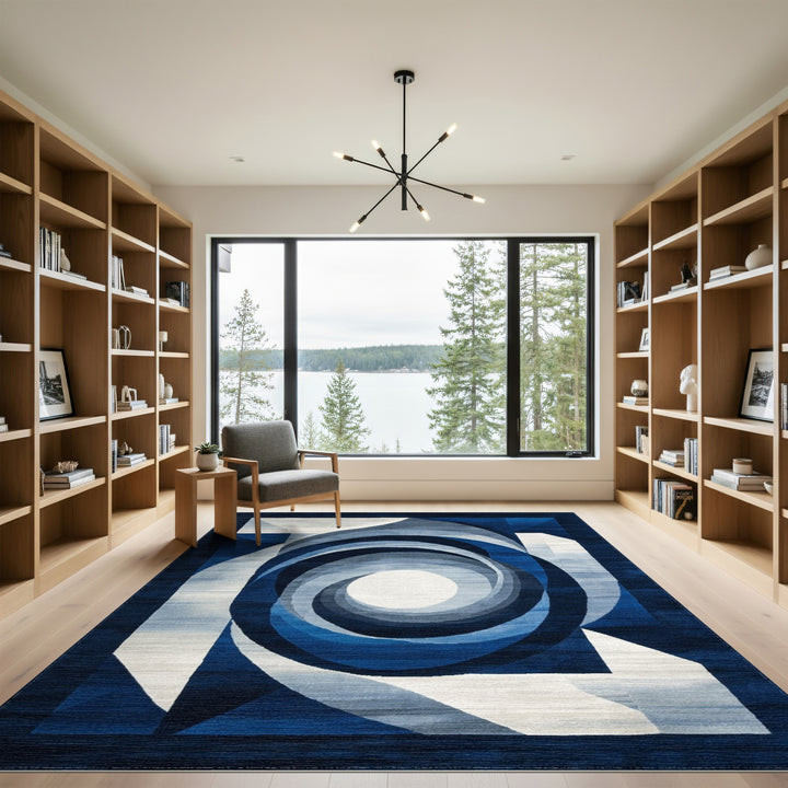 Blue Geometric Spiral Area Rug