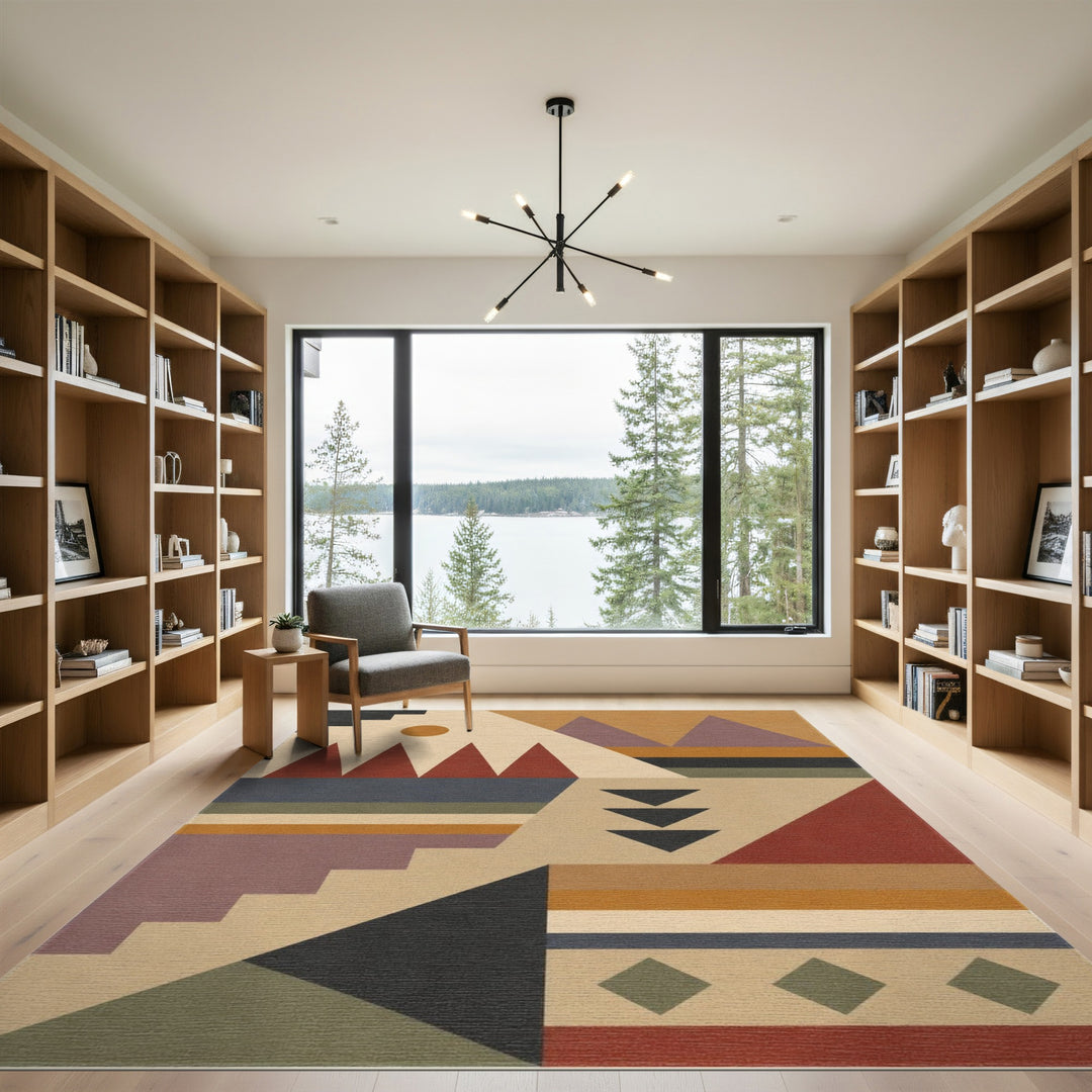 Geometric Modern Area Rug with Earth Tone Triangles