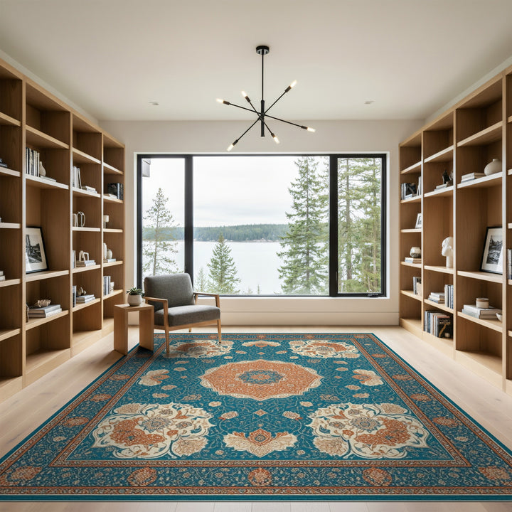 Floral Blue Teal Floral Persian Area Rug