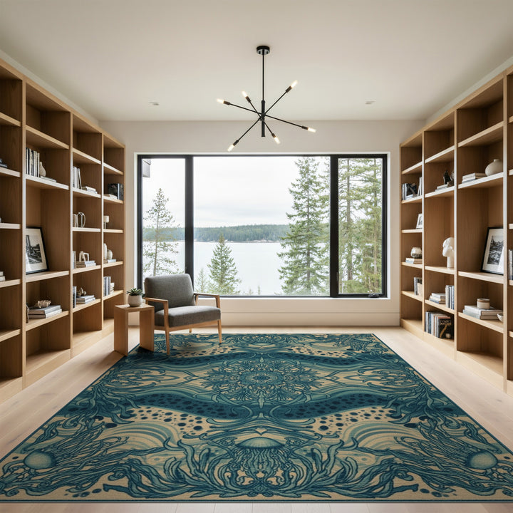 Jellyfish Teal Coastal Area Rug