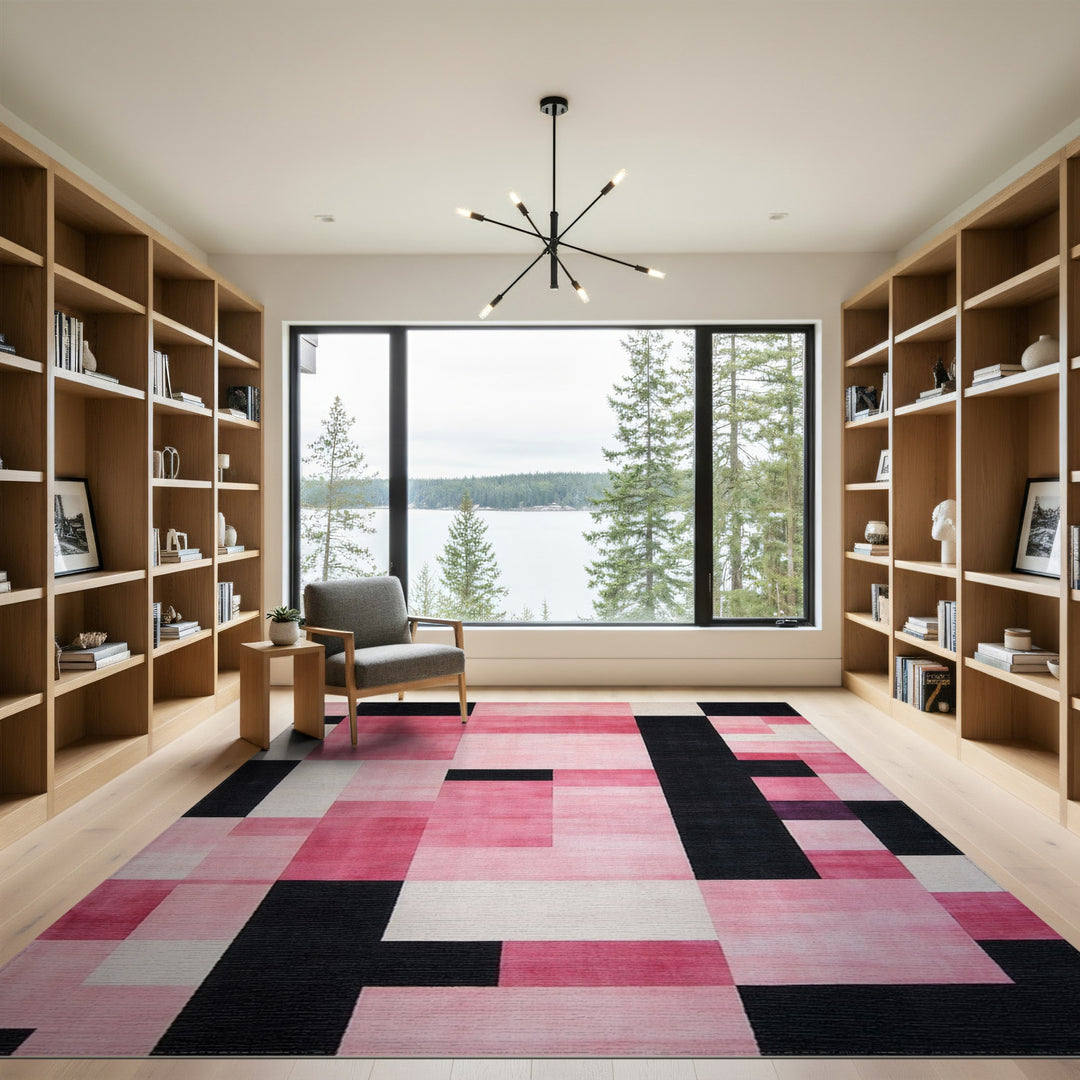 Pink Black Geometric Area Rug