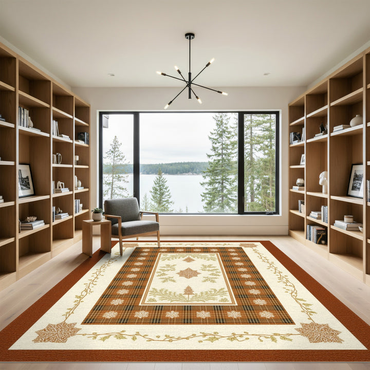 Brown Plaid Christmas Snowflake Area Rug