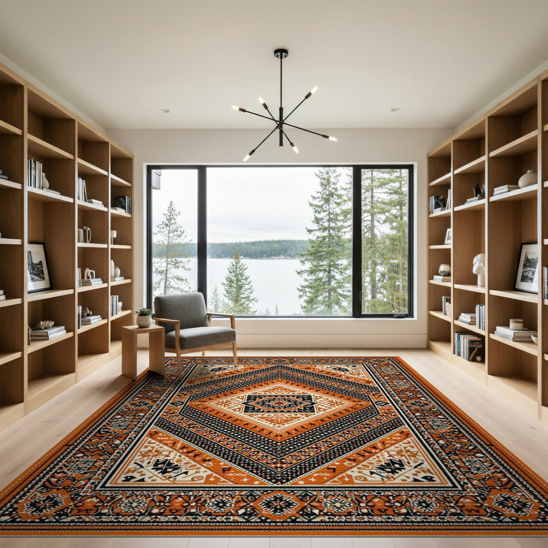 Orange Southwestern Diamond Southwestern Area Rug