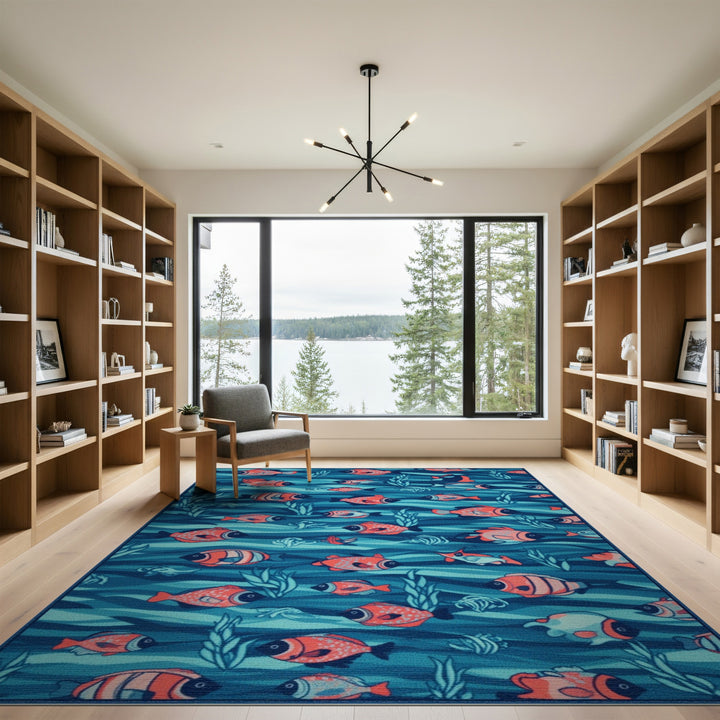 Ocean Fish Blue Teal Area Rug