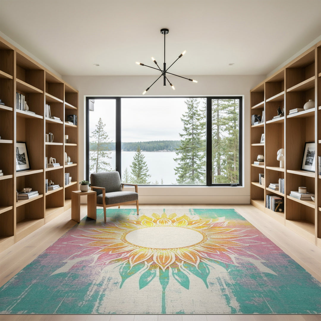 Vibrant Sunflower Distressed Vintage Rug