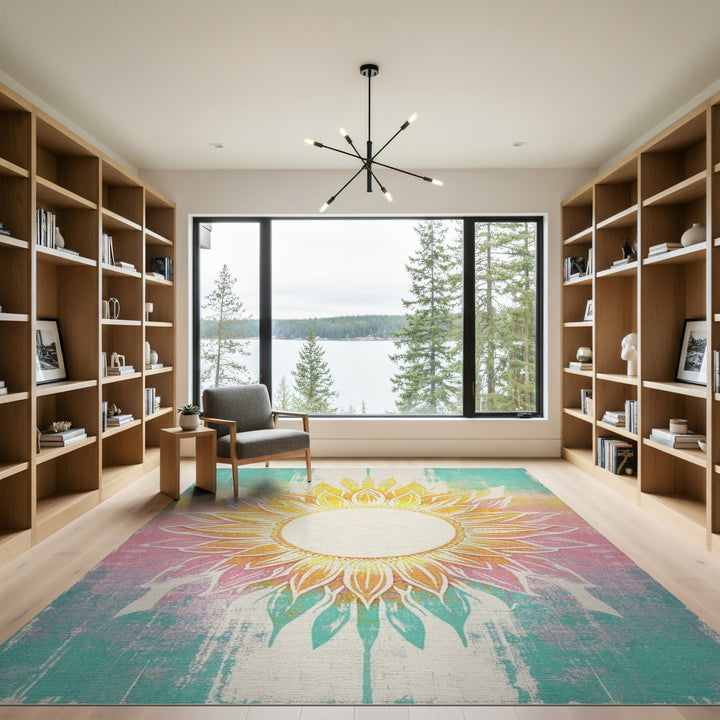 Vibrant Sunflower Distressed Vintage Rug