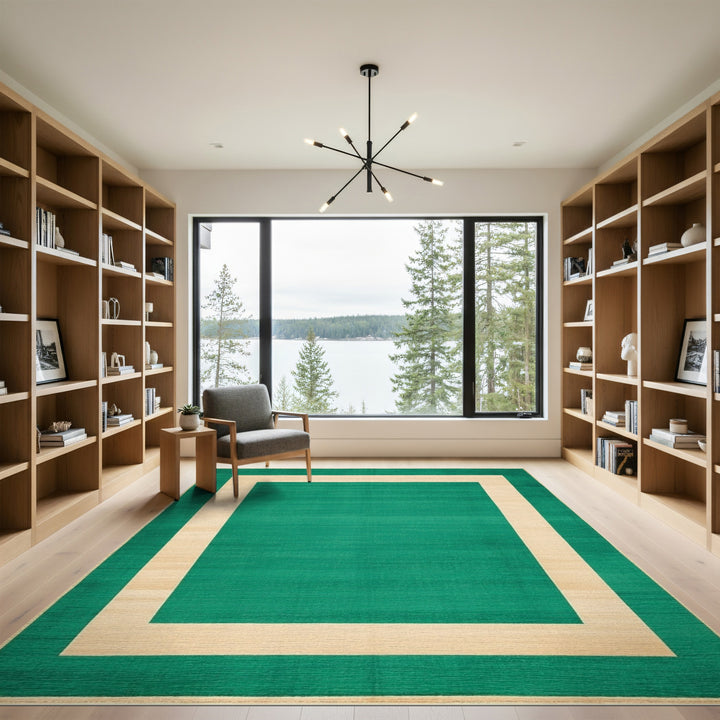 Green Geometric Modern Green Geometric Border Area Rug