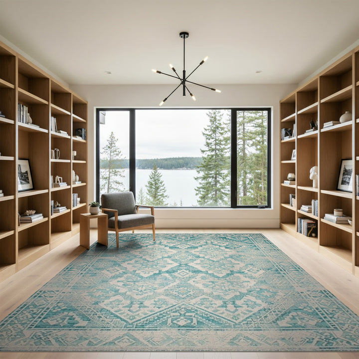 Teal Distressed Vintage Medallion Area Rug