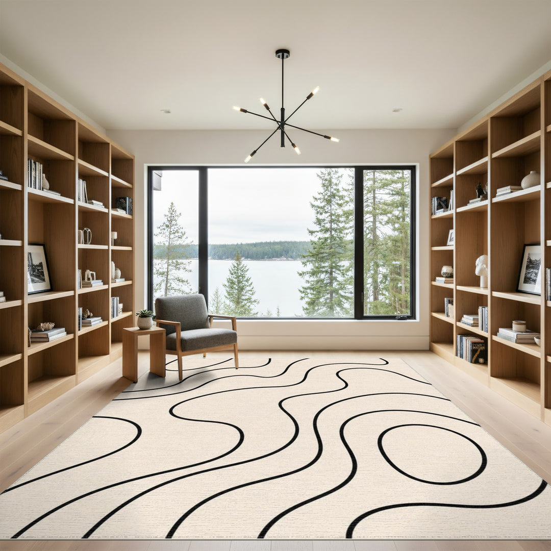 Beige Abstract Wave Area Rug