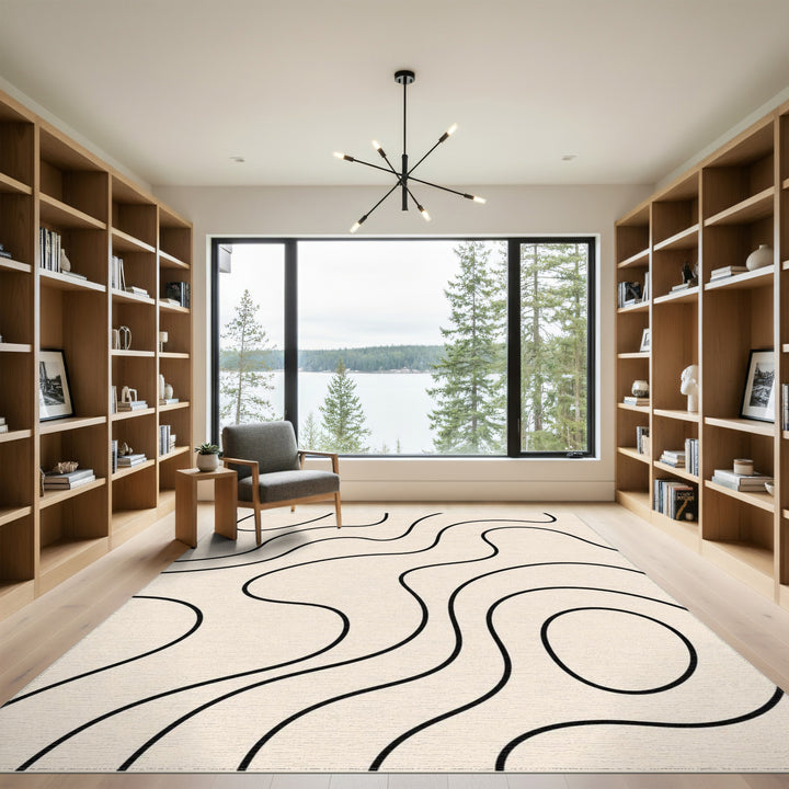 Beige Abstract Wave Area Rug