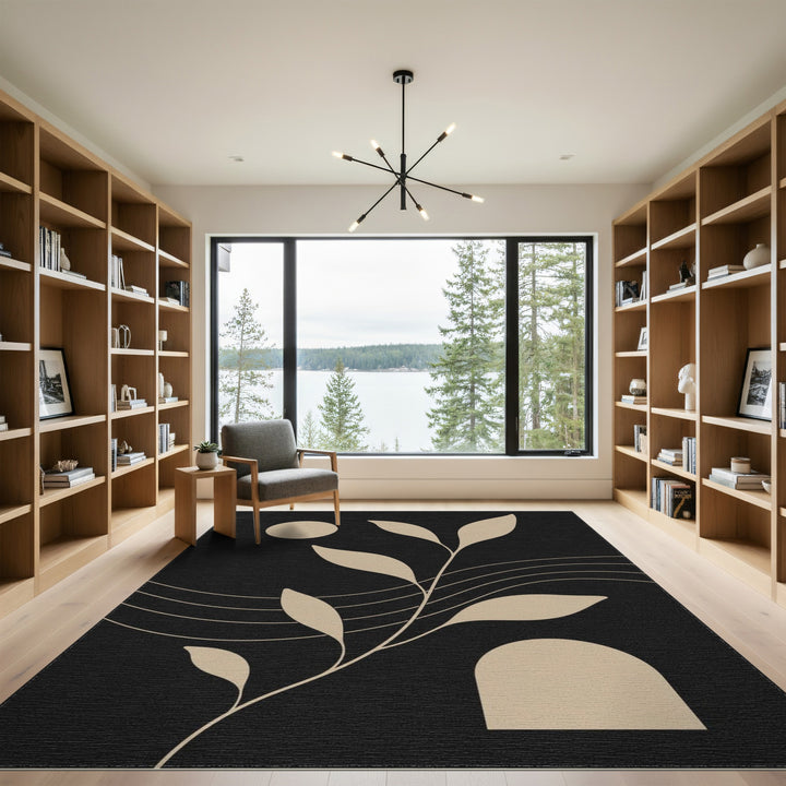 Beige Leaf Silhouette Area Rug
