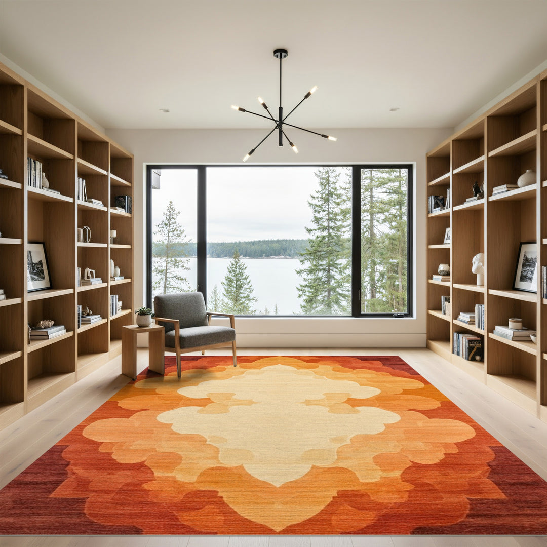 Orange Layered Medallion Area Rug