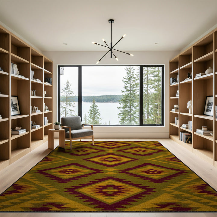 Southwestern Olive Green Geometric Area Rug