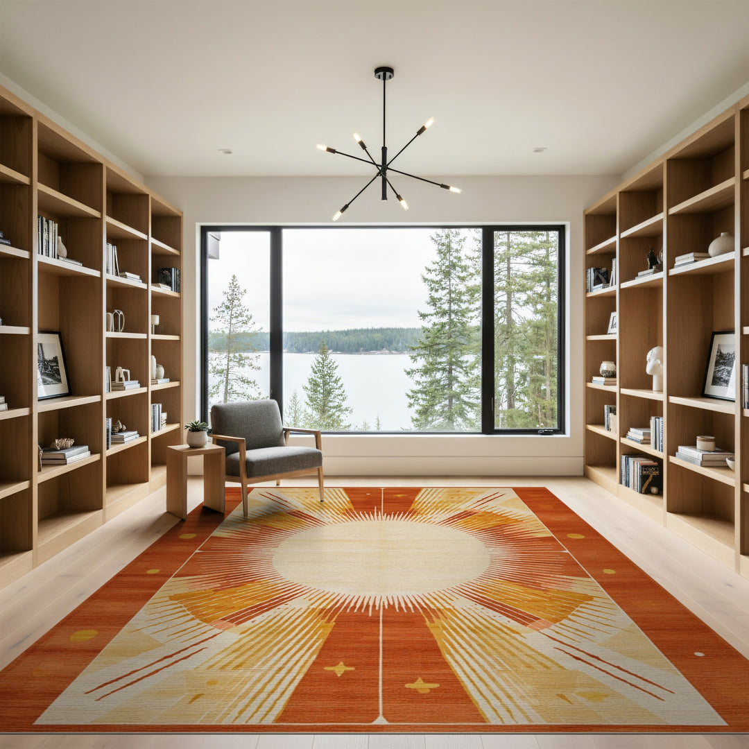 Orange Sunburst Geometric Orange Area Rug