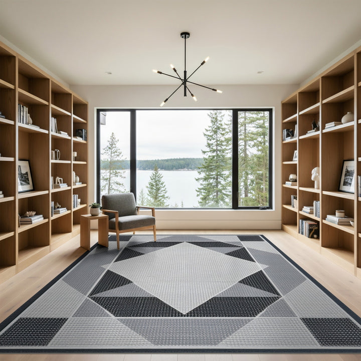 Black White Geometric Diamond Area Rug