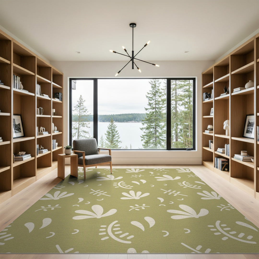 Sage Green Floral Washable Area Rug