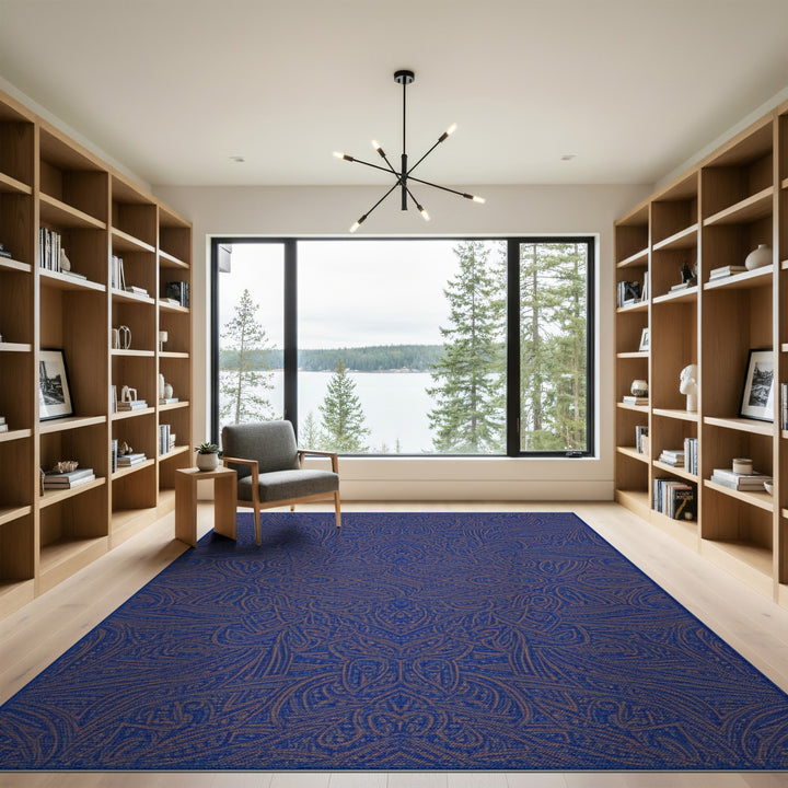 Blue Gold Intricate Medallion Area Rug