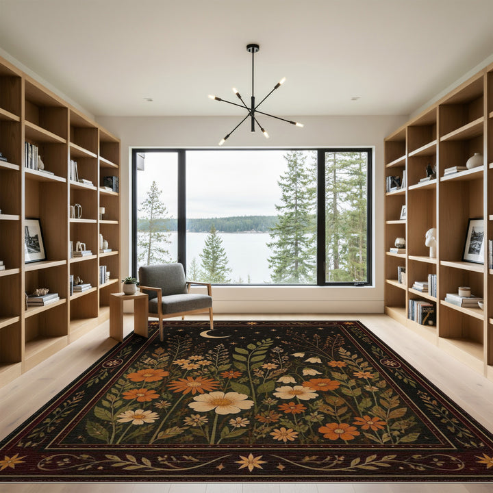 Celestial Moonlit Wildflower Area Rug