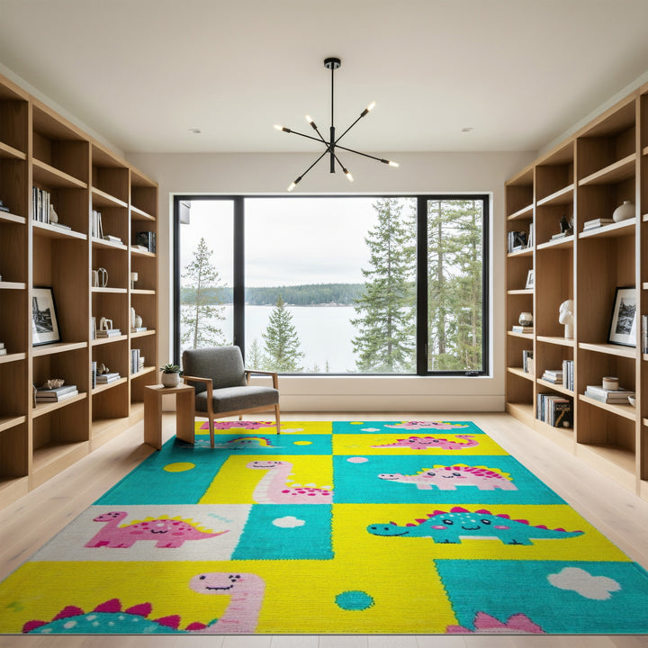 Colorful Cartoon Dinosaur Kids Area Rug