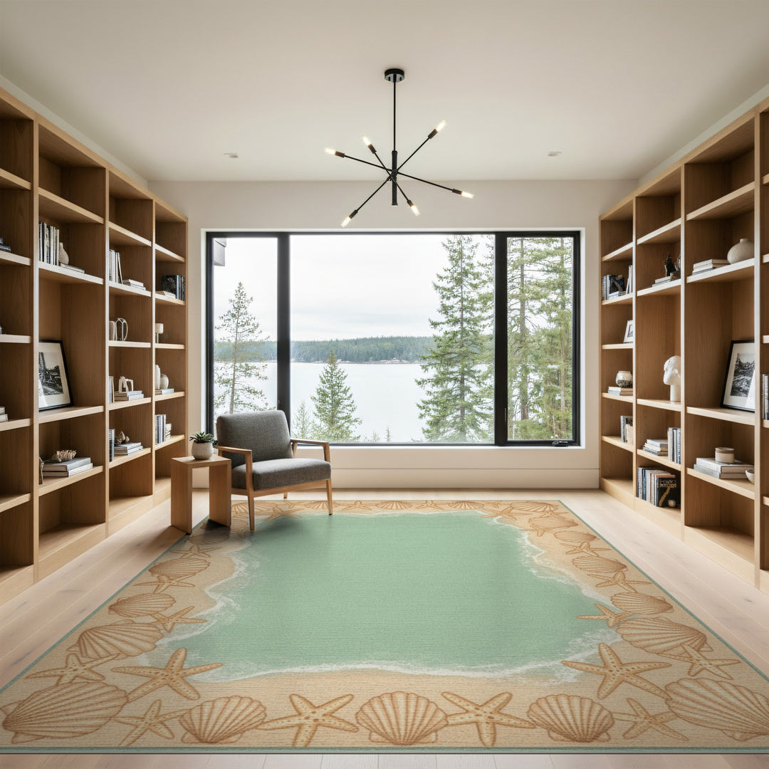 Teal Coastal Seashell Area Rug