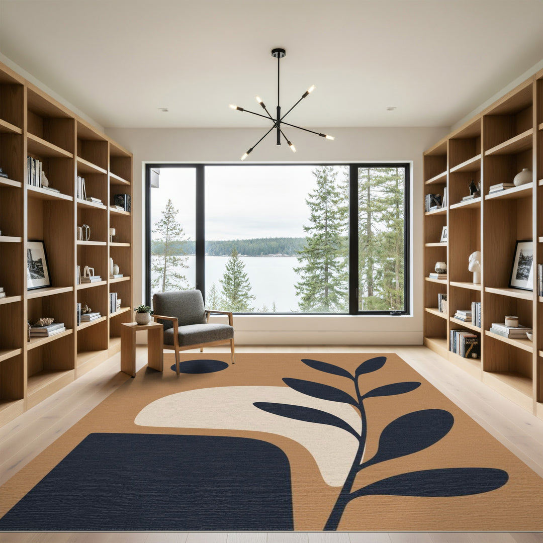ODIKA Brown Abstract Leaf Area Rug