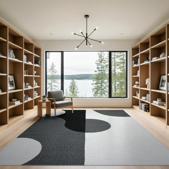 Bold Black White Geometric Circle Area Rug