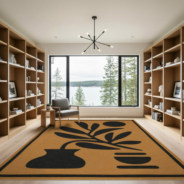 Tan Abstract Botanical Plant Area Rug