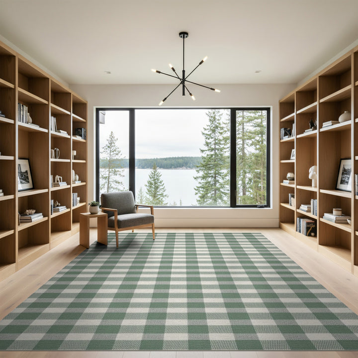 Green Gingham Checkered Area Rug