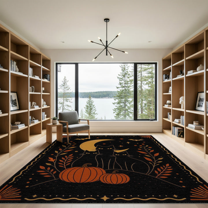 Black Cats Pumpkin Halloween Washable Area Rug