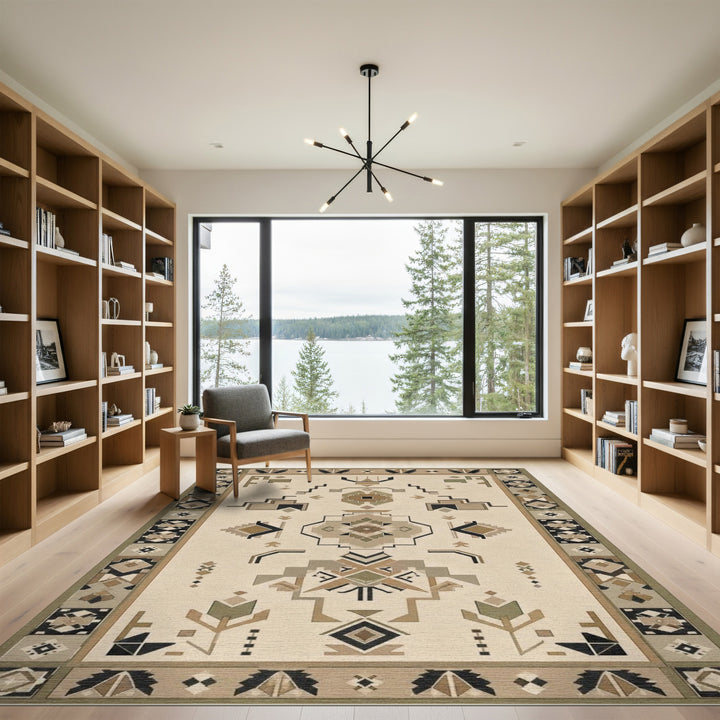Beige Heritage Tribal Geometric Area Rug