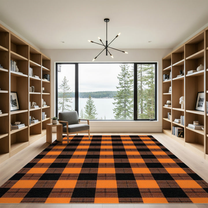 Orange Black Buffalo Check Area Rug