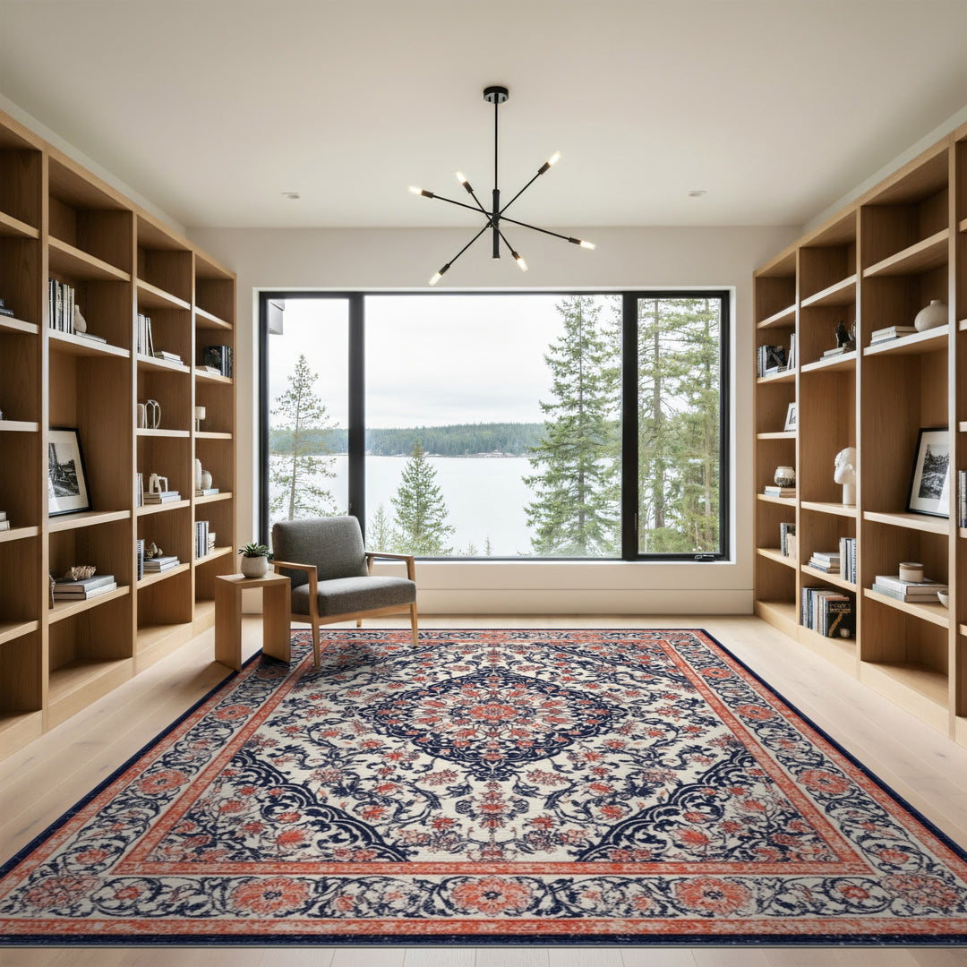 Navy Coral Traditional Persian Area Rug