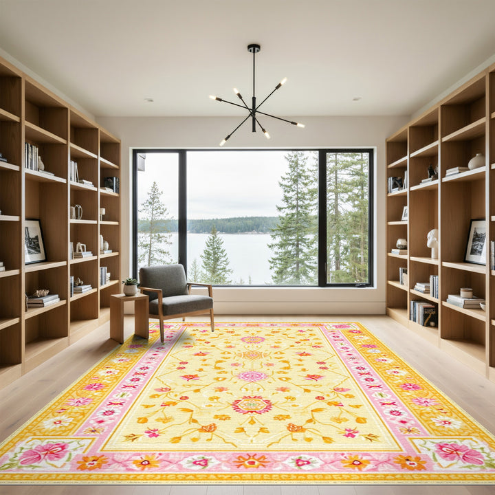 Yellow Floral Vintage Area Rug