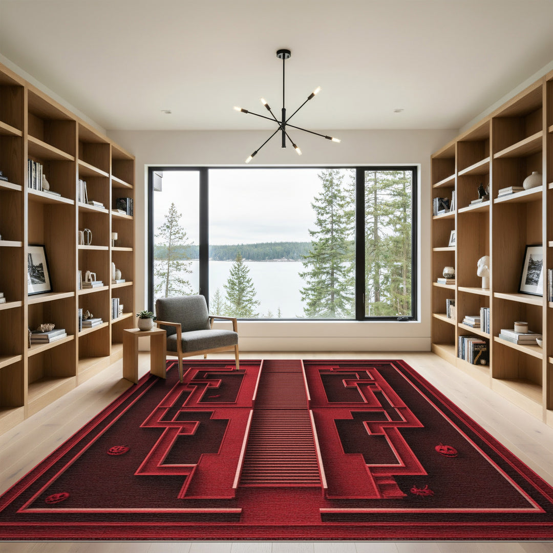 Red Geometric Maze Halloween Area Rug