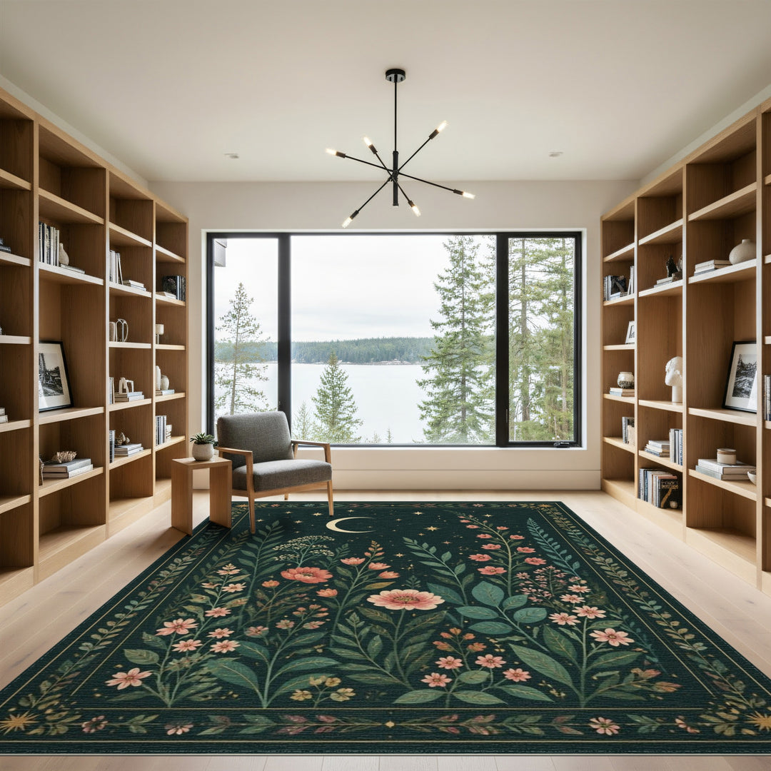 Moonlit Floral Green Area Rug