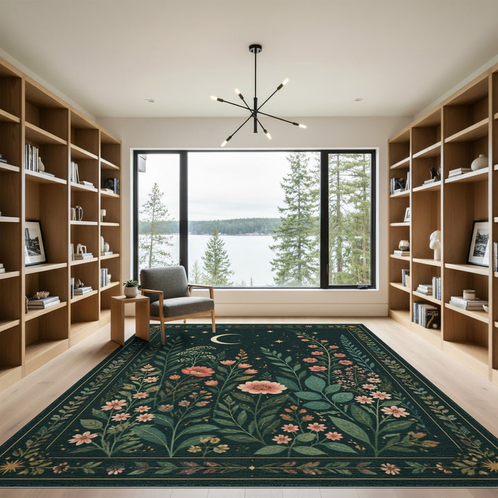 Moonlit Floral Green Area Rug