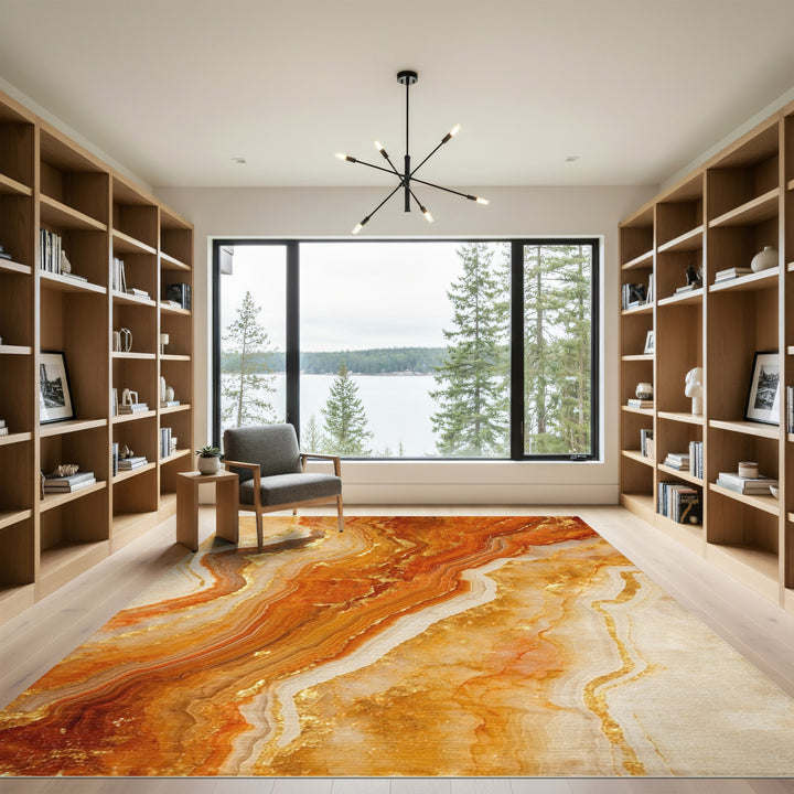Abstract Area Orange Gold Marble Abstract Area Rug