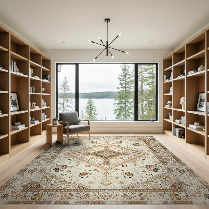 Beige Persian Medallion Area Rug
