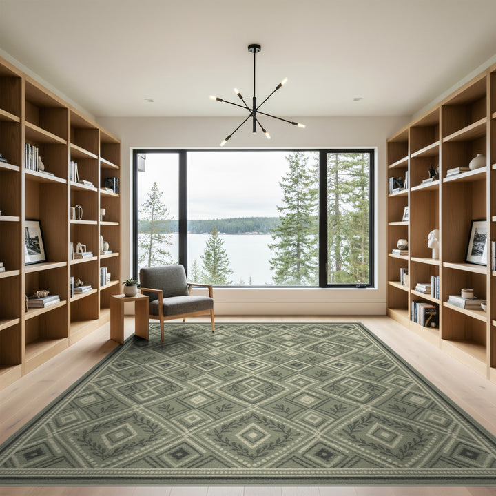 Geometric Modern Sage Green Geometric Diamond Area Rug