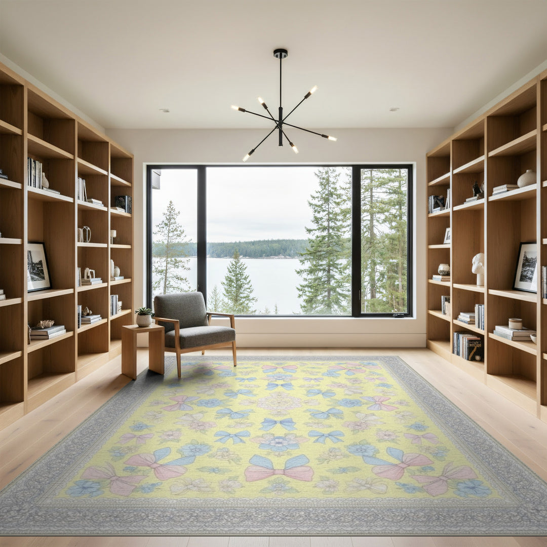 Pastel Bow Floral Yellow Area Rug