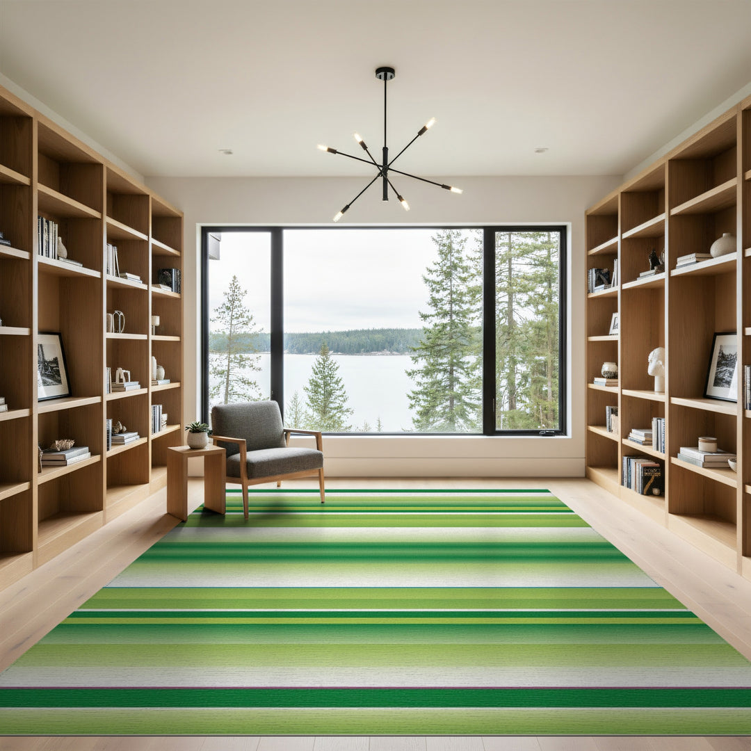 Geometric Modern Green Striped Geometric Area Rug