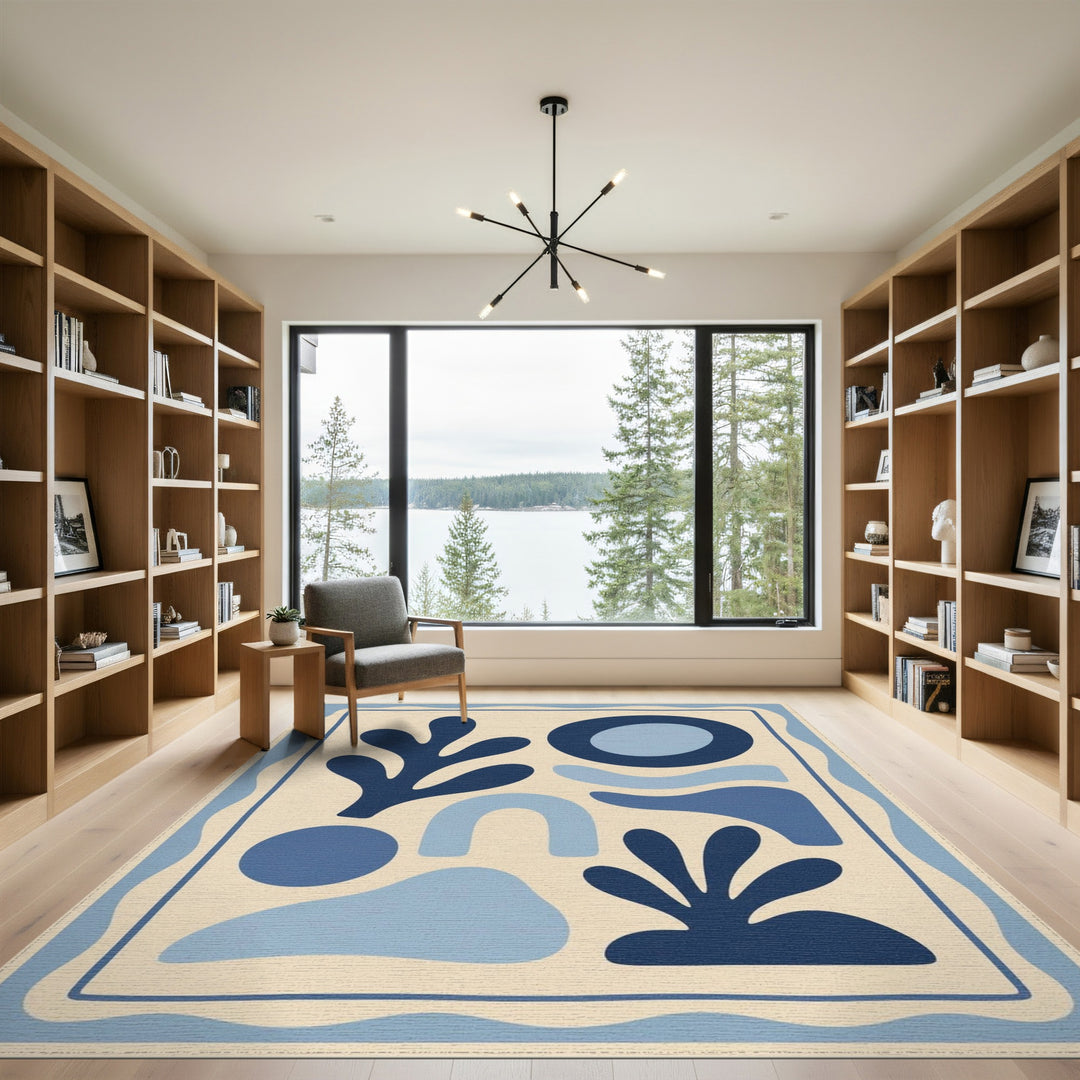 Blue and Teal Blue Organic Abstract Area Rug