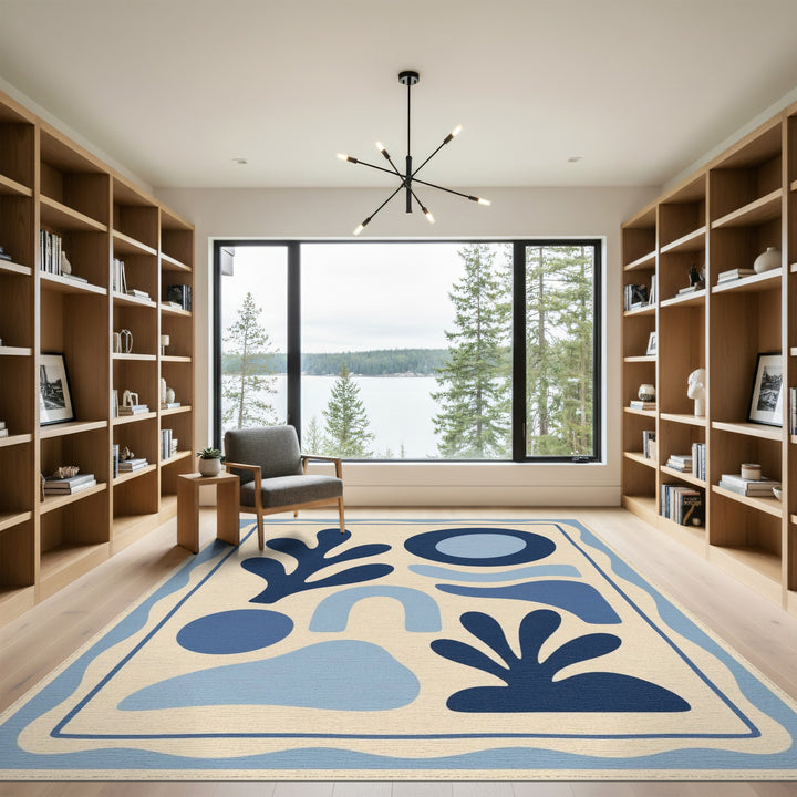 Blue and Teal Blue Organic Abstract Area Rug
