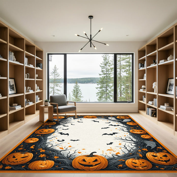 Orange Halloween Pumpkin Ghost Rug