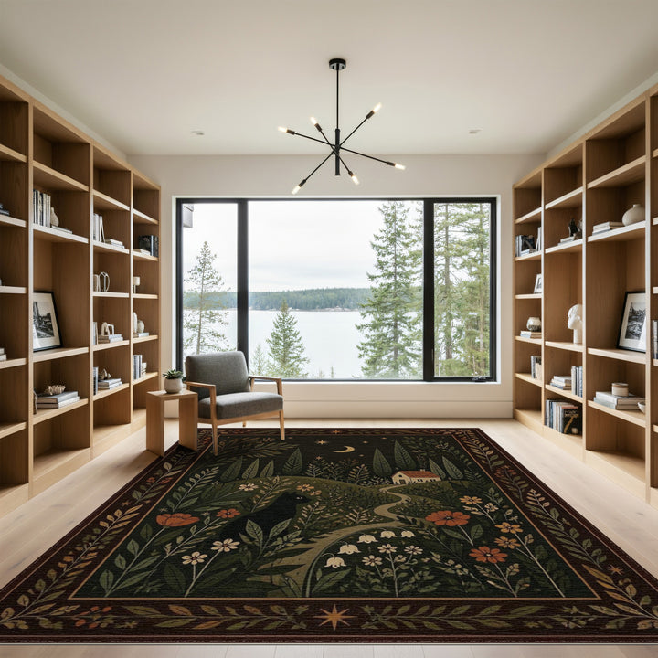 Black Cat Moonlit Garden Area Rug